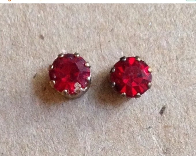 Storewide 25% Off SALE Vintage Gold Tone Ruby Red Rhinestone Designer Stud Earrings Featuring Petite Style Design