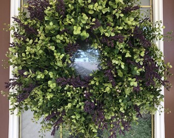 Spring Wreath, Eucalyptus Wreath, Boxwood Wreath, Greenery Wreath, Front Door Wreath