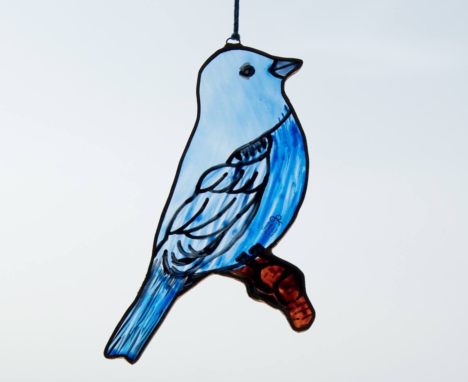 Bird Tiffany Stained Glass Blue Finch Window Panel with Blue Jay Bird Home Decor