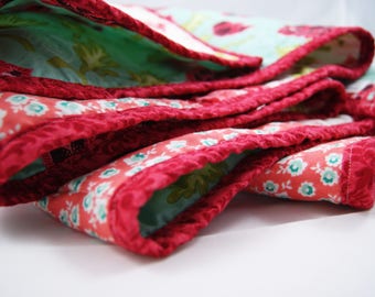 Baby Girl Quilts, Modern Baby Quilt, Baby Quilts for Sale, Red Pink Teal Quilt, Baby Quilts Handmade, Floral Baby Bedding, Baby Bedding