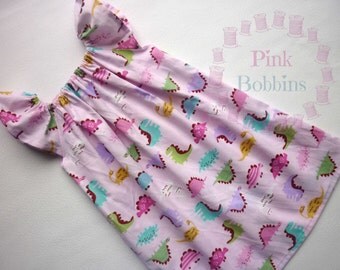 Pink dinosaur dress - girly dinosaur party outfit - unique dress - tomboy clothing - girl's dinosaur clothes - age newborn to 12 years