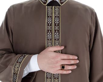 Ulia Muslim Long Kurta XS, S, M, L, XL Islamic Mens Wear, Bordured Thobe, Galabiyya, Jubbah, islamic wear, Muslim Tunic, Cubbe