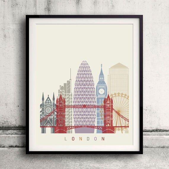 London skyline poster Fine Art Print Glicee Poster Decor