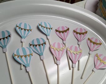 Hot air balloon cupcake toppers, Hot air balloon baby shower, Hot air balloon decorations, hot air balloon party, hot air balloon birthday