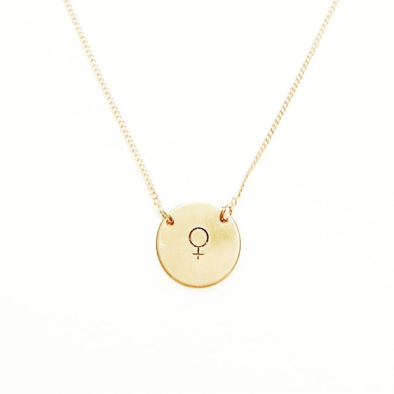 Female Symbol Handstamped Circle Necklace // Feminist Jewelry
