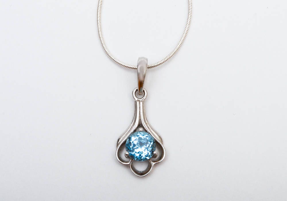 Blue Topaz Pendant 18 Inch Silver Chain Fine Silver Jewelry