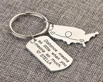 Long Distance Keychain - Coordinate Keychain - Long Distance Relationship - Custom Key chains - Anniversary, Wedding Gift - Gift Idea