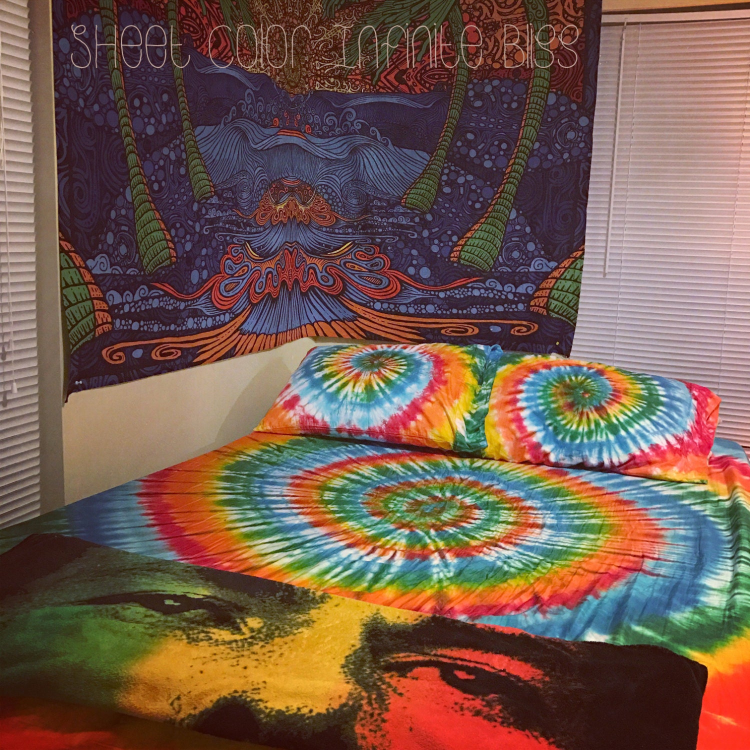 Tie Dye Sheet Set 100 Cotton 1 Fitted Sheet 1 Flat