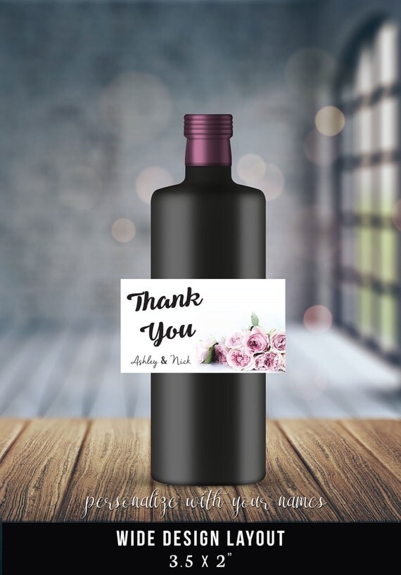 Floral Thank You Mini Wine Bottle Labels. Wedding Favor Wine