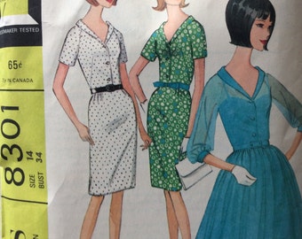 McCall's 8301 vintage 1960's misses dress in two versions sewing pattern size 14 bust 34