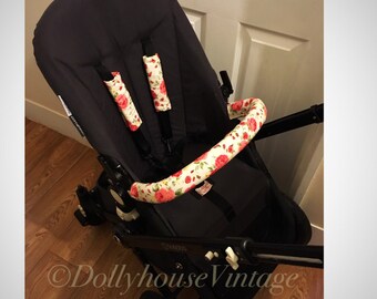 Custom floral bumper bar cover and matching strap pads set for Bugaboo Cameleon 1 & 2 and Bugaboo Frog