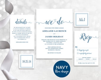 Navy Blue Wedding Invitation Template Invites INSTANT DOWNLOAD Editable Navy Blue Wedding Invitation Template Invites INSTANT DOWNLOAD Editable