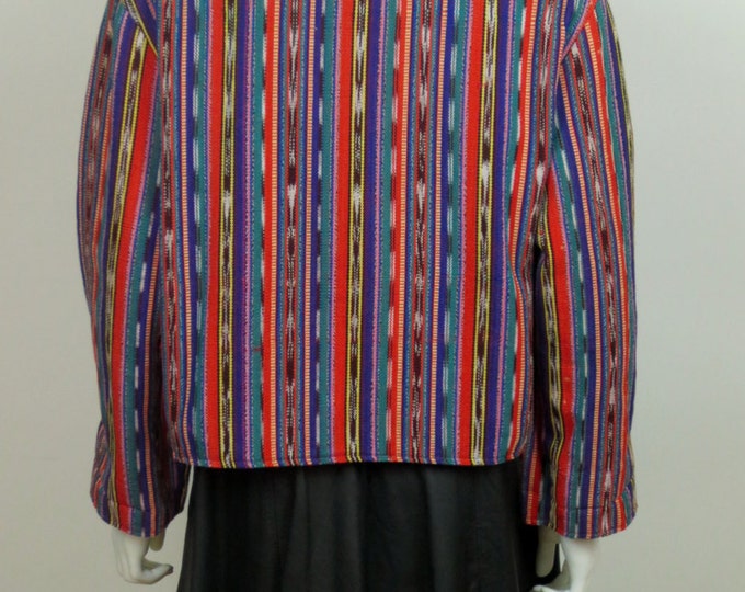 70s Ikat hand loomed crafted striped ethnic boho hippie cropped folk jacket