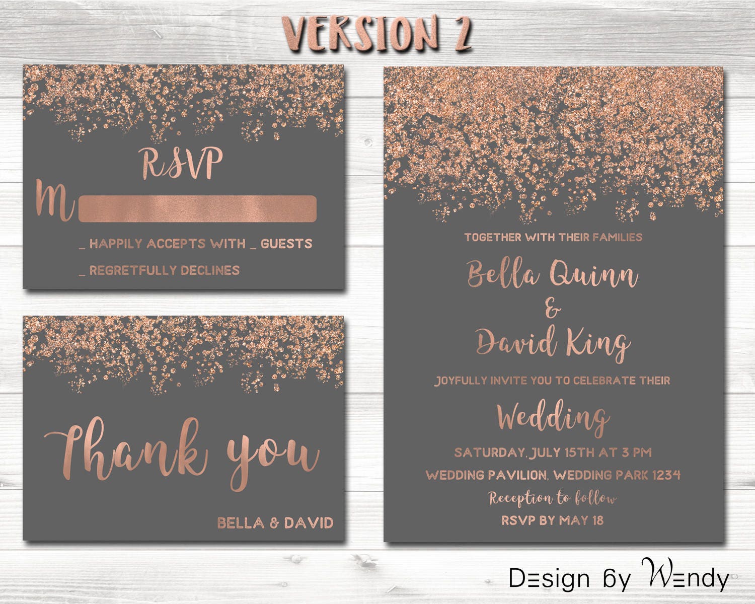 Wedding invitation rose gold printable invitation simple