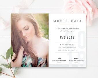 Model Call Template, Senior Photography Casting Call, Senior Representative, 5x7 Photography Marketing Template - INSTANT DOWNLOAD!