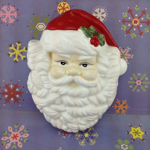 Items similar to Vintage Ceramic Santa Wall Hanging Handmade Ceramic