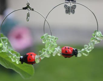 Peridot earrings summer gift sister gift earrings bridesmaid gift jewelry gifts ladybug earrings gift gemstone hoops unique hoops