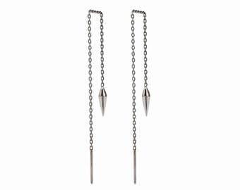 Threader Earrings Pendulum Sterling Silver Chain Earrings Dangle Minimalist Jewelry - CHN001 M11
