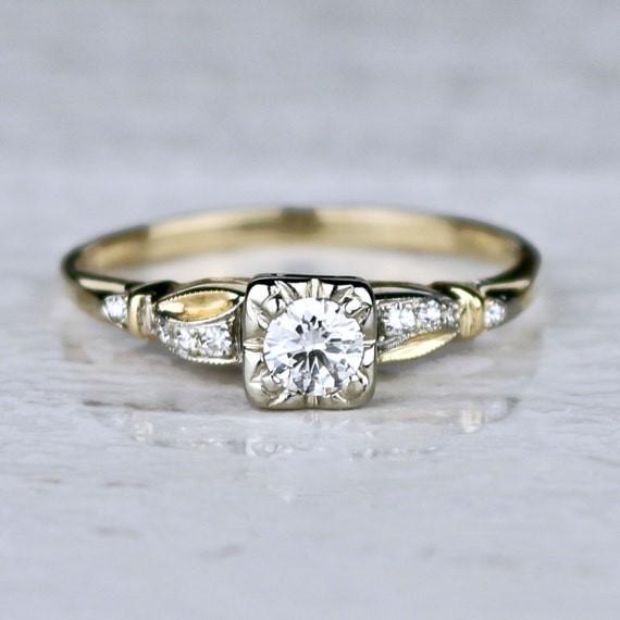 Mid Century Illusion Set Diamond Engagement Ring 0.30ctw 14kt