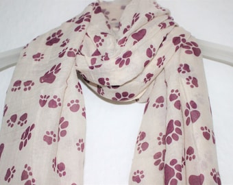 Paws Scarf, Cream Paws Scarf , Womens Gift, Dog Lover, Gift For Her, Spring Summer Scarf, Paw Print, Animal Scarf, Paw Scarf, Scarves