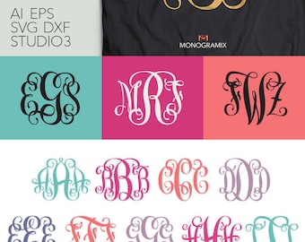 Vine Interlocking Monogram Font - EPS, SVG, DXF, Studio3 - Personal Monogram Letters, Cut files for Silhouette Studio, Cricut Design Space