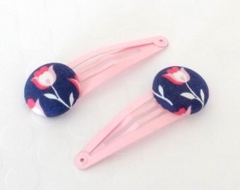 Button Hair Clips, Fabric Button Hair Clip, Pink Hair Clip, Girls Hair Clip, Floral hair clips, Baby hair clips, Hair clips for girls