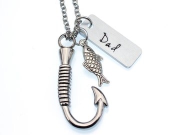Fish Hook Urn Necklace | Cremation Jewelry | Fisherman Necklace For Ashes | Outdoorsman Remembrance Urn | Hand Stamped Personalized Memorial