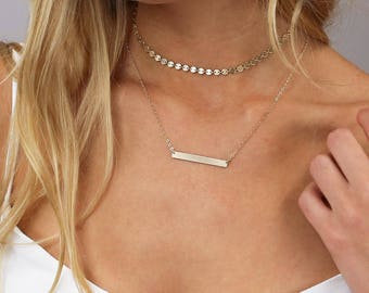 Gold Choker Necklace, Gold Coin Choker, Gold Tattoo Choker, Dainty Chain Choker, Boho Choker, Sterling Silver or 14K Gold Filled, N203