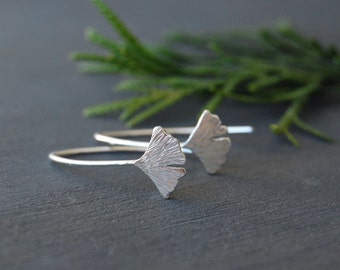 Ginkgo Leaf Earrings, Ginkgo Earrings, Leaf Earrings, Small Leaf Earrings, Textured Earrings, Silver Earrings, Silver Ginkgo Leaf Earrings