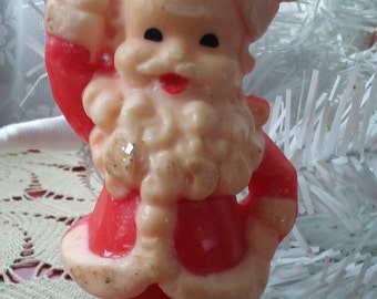 Gurley Santa figural candle waving Vintage wax novelty collectible unburned 1950s Christmas decoration Jolly Old St. Nick!