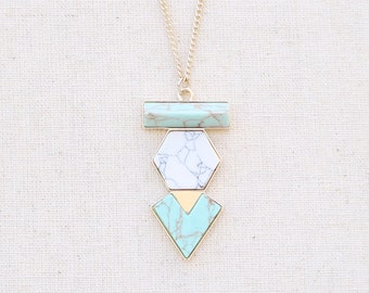 Long necklace, long pendant necklace, long necklace pendant, long gold necklace, marble, gold necklace, mint green, long statement necklace
