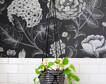 GARDEN ROSE and HYDRANGEA flower print peel & stick wallpaper, Geranium wall decal, Hydrangea wall covering, Hydrangea wall sticker, 150