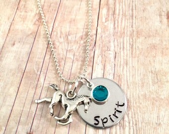 Personalized horse necklace, Mustang necklace, Horse charm, 20" ball chain necklace, name necklace