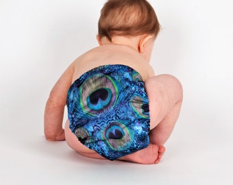 Pretty Peacock Cloth Diaper - Made to Order - Pocket Diaper - All-in-two Diaper - AI2 Diaper - Reusable - Washable – One Size Diaper