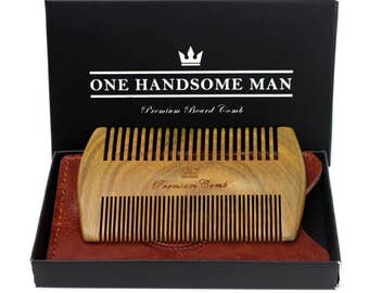 The Ultimate Beard Comb — High Quality Sandalwood Comb with Luxurious Leather Travel Case and Gift Box