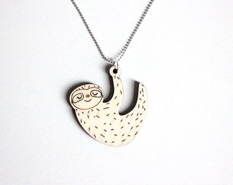 Sloth necklace, Wooden sloth necklace, Wooden jewelry, Wooden necklace, Sloth gifts, Christmas gift, Animal necklace, Animal jewelry