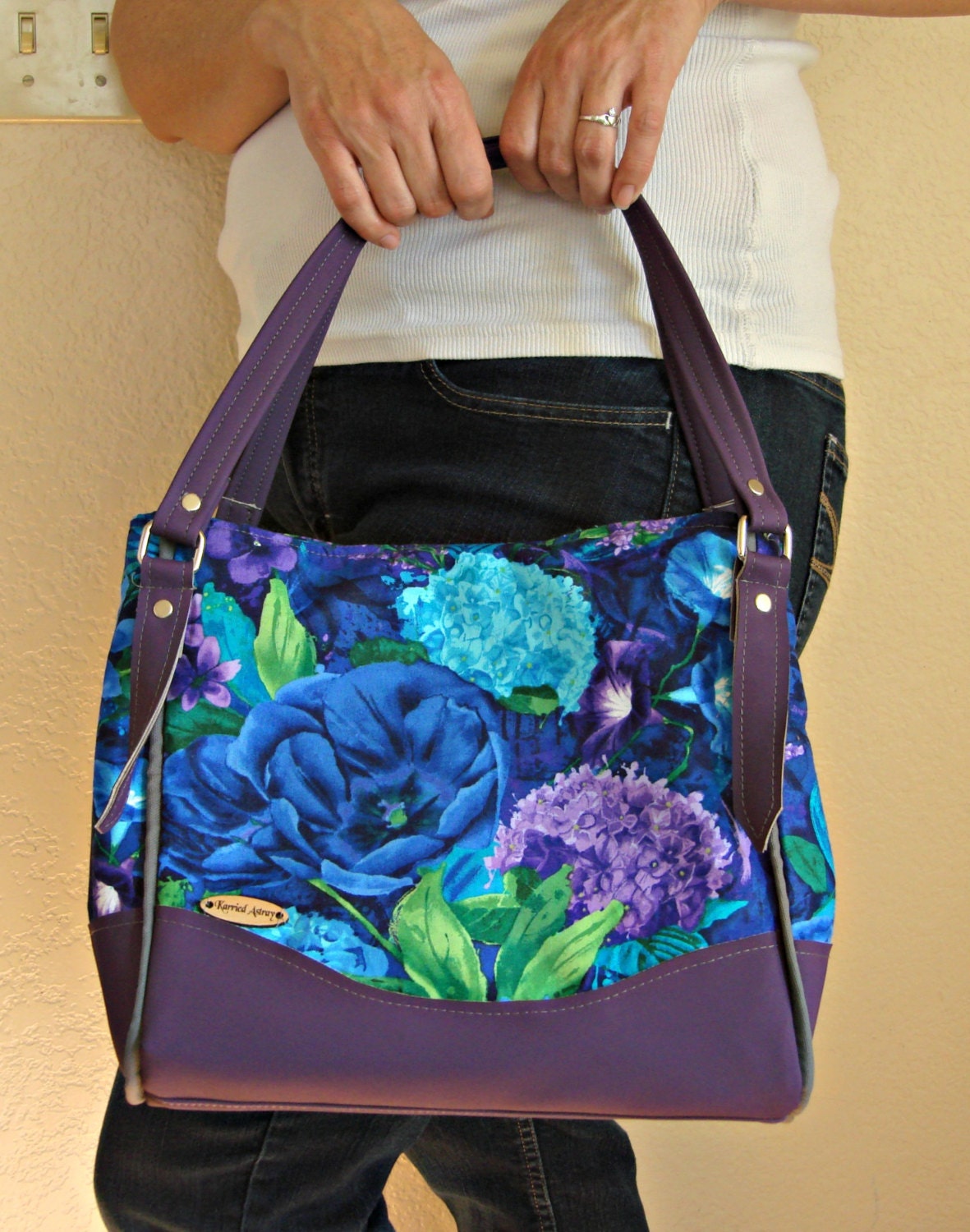 Colorful Flower tote bag purple carry all bag by KarriedAstray