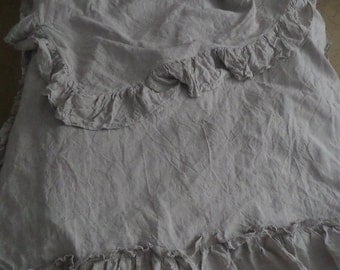 Linen Duvet Cover with ruffles from four sides buttons closure Natural linen grey duvet cover linen bedding ruffled bedding shabby chic