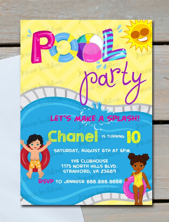 Pool Party Birthday Invitation Girl Swimming Invite Swim