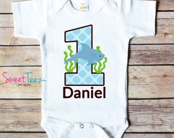 Shark Birthday Shirt My First Birthday Shirt Boy Fish Personalized Age Shirt Under the Sea