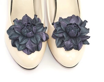 Genuine LEATHER SHOE CLIPS flowers lavender rose floral shoe