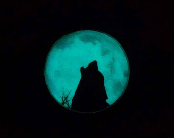 Howl at the Moon, Glow in the Dark, Glass Pendant, Necklace, Jewelry