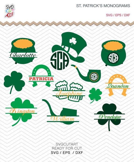 St. Patrick Monograms Frames DXF SVG EPS png Hat pipe beers