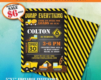 Construction Birthday Invitation-Self-Editing Printable Construction Party Invite-Construction Party-Dump Truck-First Birthday-Any Age-A103