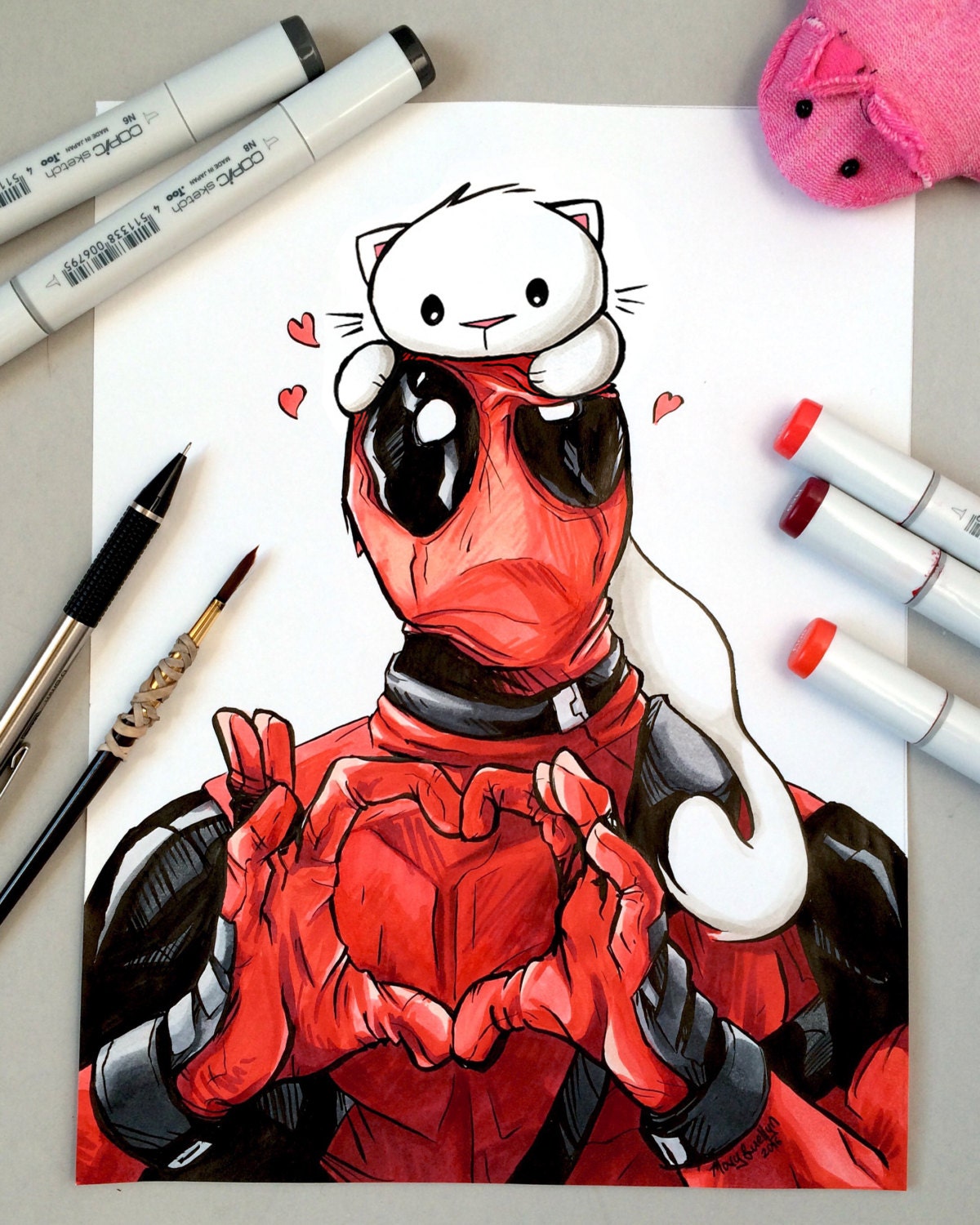 Deadpool Kitty Art Print 8.5x11 Cat Marvel Comic Art for