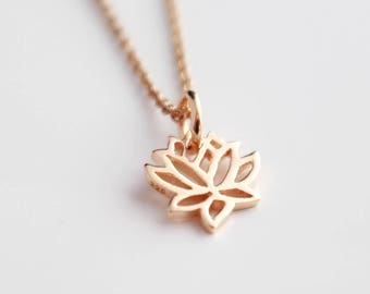 Rose Gold Lotus Necklace, Rose Gold Lotus Pendant, Lotus Charm, Rose Gold Jewellery, Yoga Pendant, Yoga Jewellery, Spiritual Jewellery
