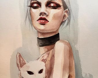 1999 Original Watercolor Fashion Illustration Painting