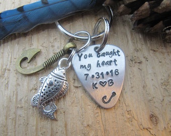boyfriend gift, Guitar pick key chain, fishing key chain,Anniversary gift,gift for husband,I love you gift, hand stamped key chain, custom