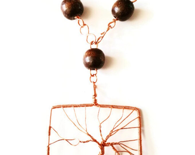 Copper Tree of Life Pendant, Copper and Pukalet Wood Necklace, Metaphysical Necklace