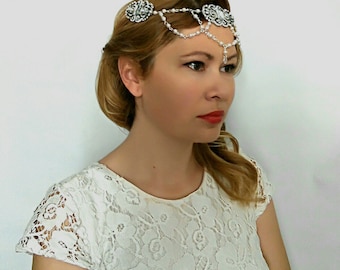 1920s Bridal Headpiece, Bridal Head Chain, 1920s Headpiece, Art Deco Headpiece, Head Chain Jewelry, Great Gatsby Headpiece, Boho Headpiece